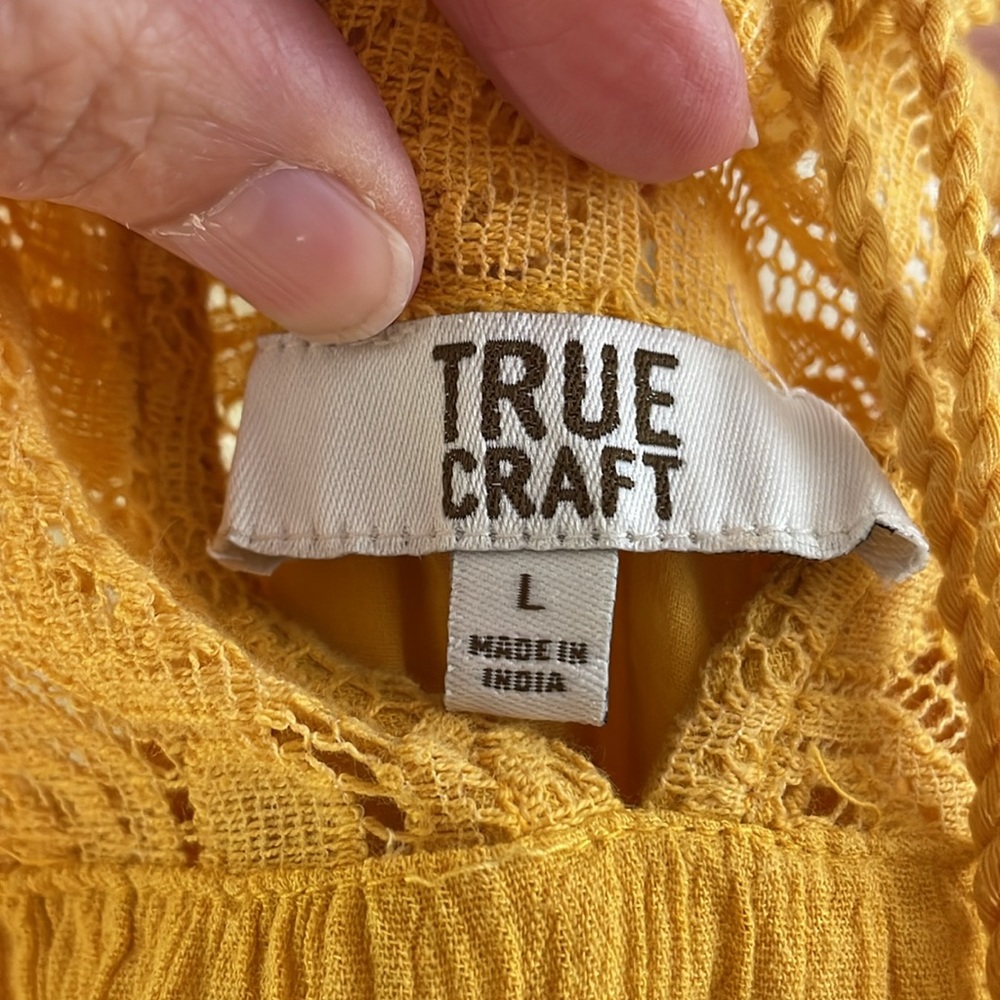 True Craft dress boho Mustard Mini with Lace Accents L - Picture 7 of 9